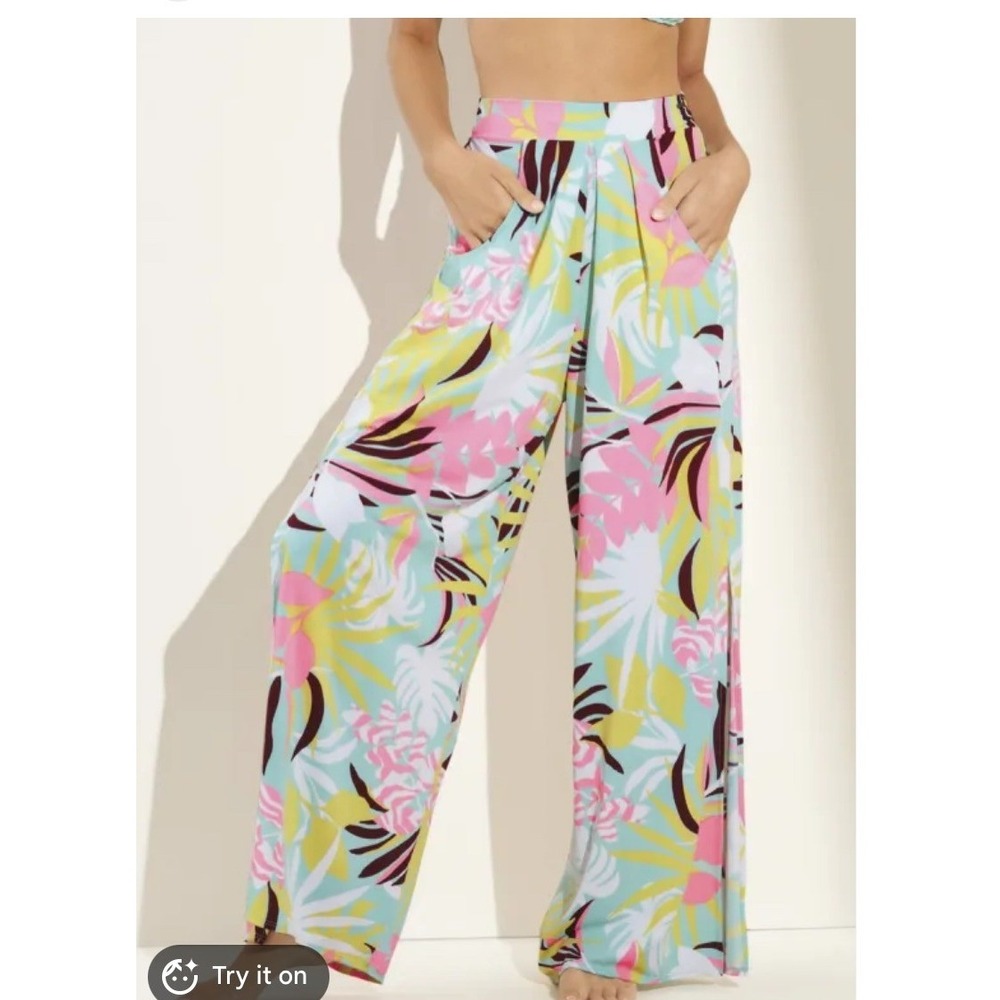 Maaji Tropical Watercolor Beach Wide Leg Pants Tropical Floral Side Slit L